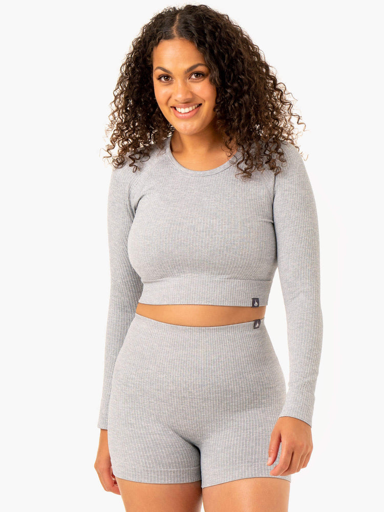Tops Ryderwear Rib Seamless Long Sleeve Mujer Grises Claro | LMCIS2875
