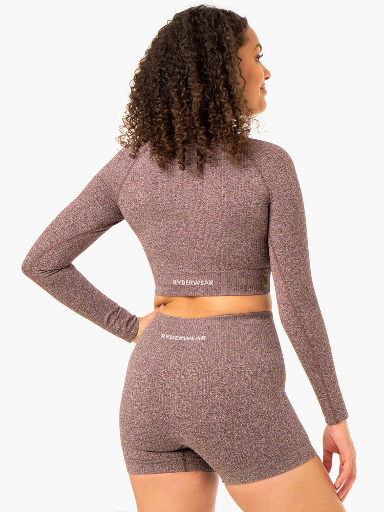 Tops Ryderwear Rib Seamless Long Sleeve Mujer Chocolate | QOIKC0135
