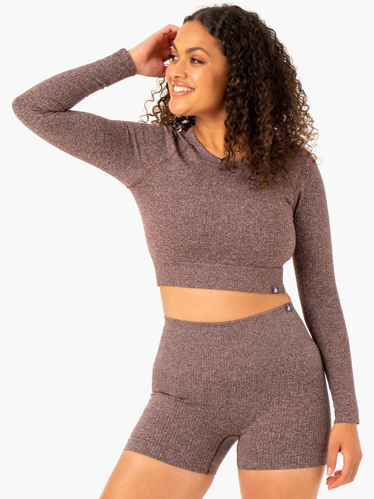 Tops Ryderwear Rib Seamless Long Sleeve Mujer Chocolate | QOIKC0135