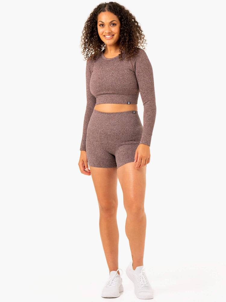 Tops Ryderwear Rib Seamless Long Sleeve Mujer Chocolate | QOIKC0135