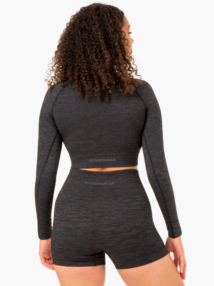 Tops Ryderwear Rib Seamless Long Sleeve Mujer Negros | SFKHG3165