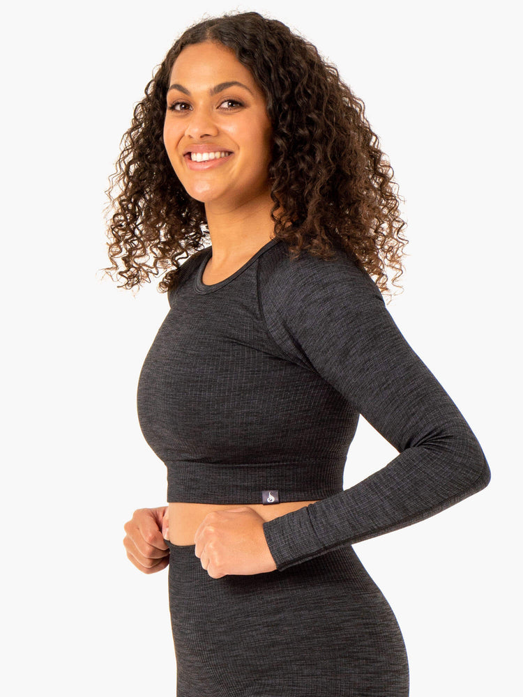 Tops Ryderwear Rib Seamless Long Sleeve Mujer Negros | SFKHG3165