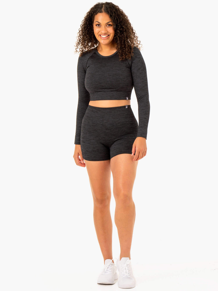 Tops Ryderwear Rib Seamless Long Sleeve Mujer Negros | SFKHG3165