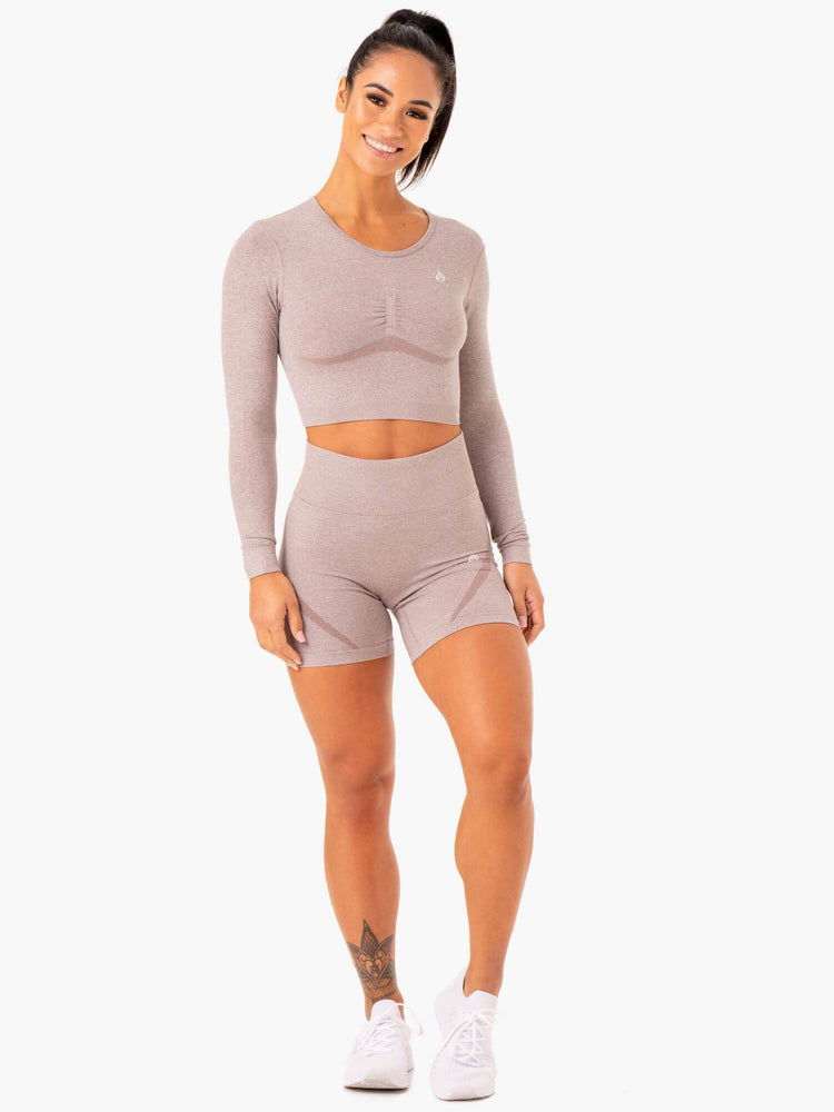 Tops Ryderwear Sculpt Seamless Long Sleeve Mujer Marrom Claro | CFHQJ6835