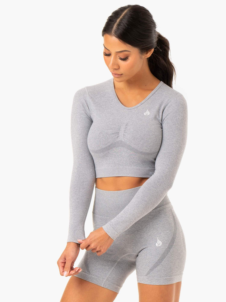 Tops Ryderwear Sculpt Seamless Long Sleeve Mujer Grises | DXYWA5213