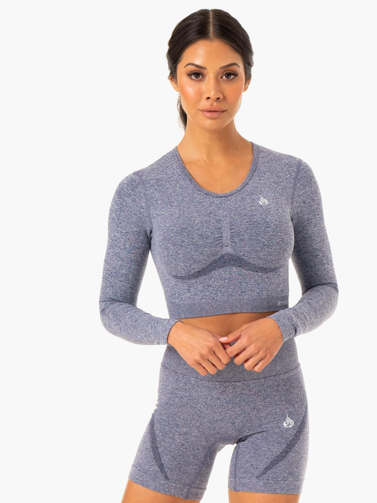 Tops Ryderwear Sculpt Seamless Long Sleeve Mujer Azul Marino | HVCOF2678