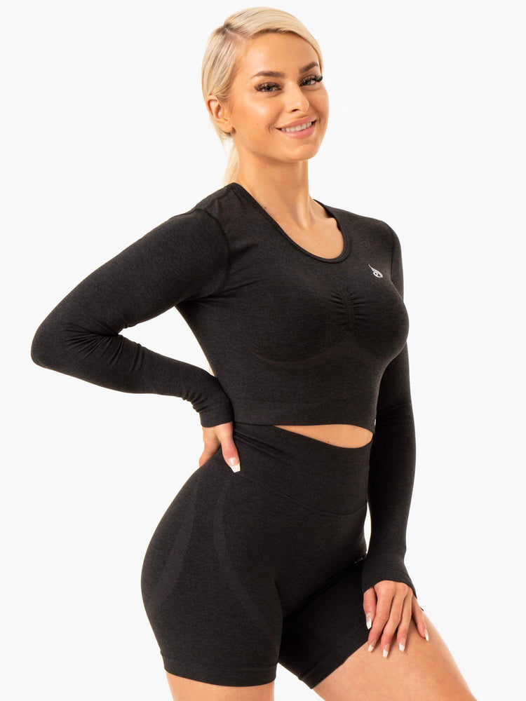 Tops Ryderwear Sculpt Seamless Long Sleeve Mujer Negros | QCNZX4670