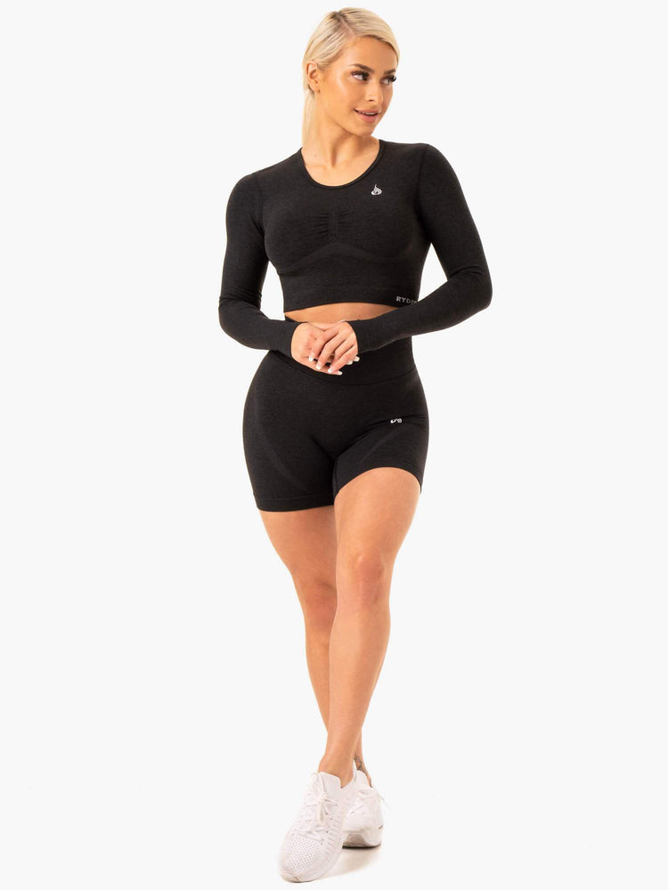 Tops Ryderwear Sculpt Seamless Long Sleeve Mujer Negros | QCNZX4670