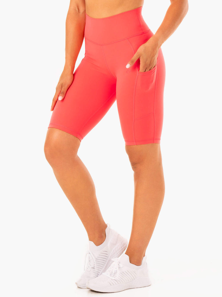 Bermudas Ryderwear Reset High Waisted Pocket Bike Mujer Rojos | XIMUY8167