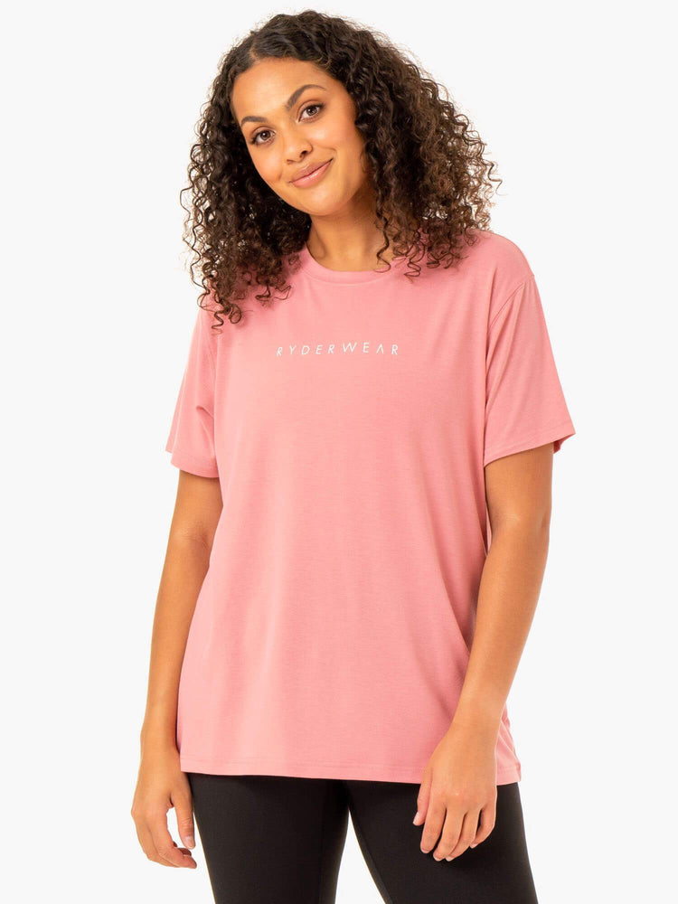 Camiseta Ryderwear Boyfriend Longline Mujer Rosas | FIOQT4962