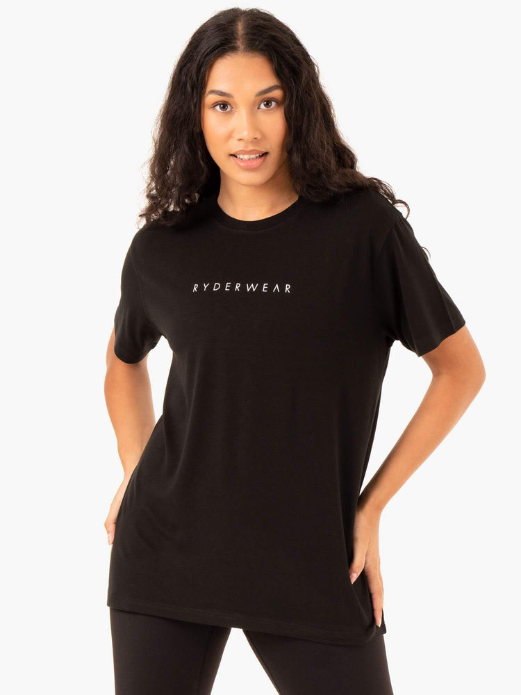 Camiseta Ryderwear Boyfriend Longline Mujer Negros | LQFDO8962