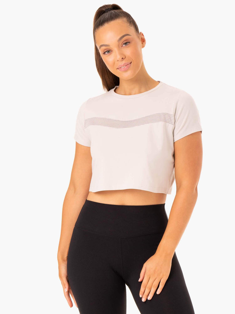 Camiseta Ryderwear Híbrido Mesh Mujer Blancos | KZGDO3692