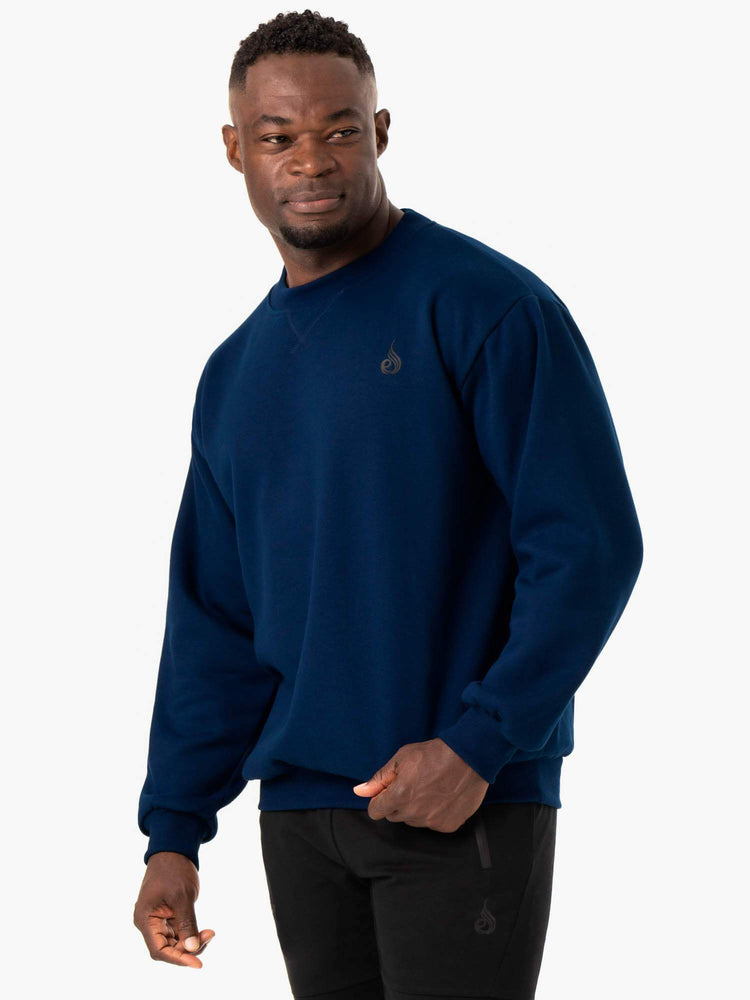Camiseta Ryderwear Reset Fleece Crew Neck Hombre Azules | TDIRZ0739
