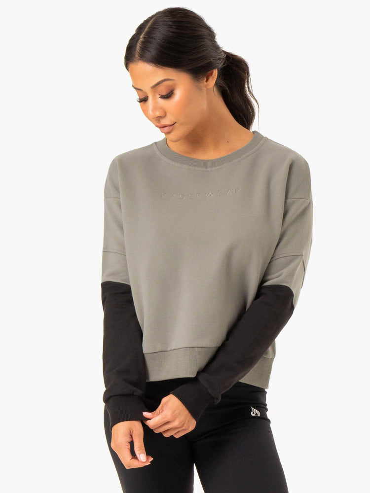 Jerséis Ryderwear Híbrido Pullover Mujer Kaki | UYFMV9350