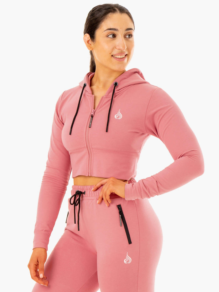 Sudadera Con Capucha Ryderwear Luxe Cropped Zip Mujer Rosas | YZQSA0753