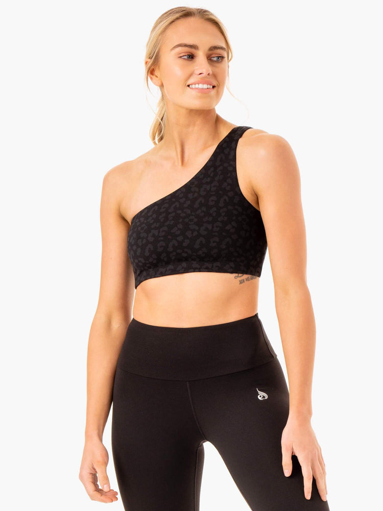 Sujetadores Deportivos Ryderwear Adapt One Shoulder Mujer Negros | XQSDE9874