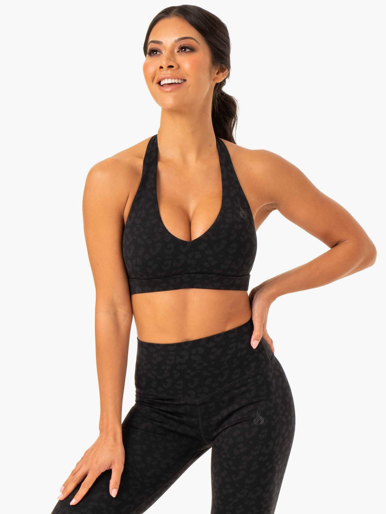 Sujetadores Deportivos Ryderwear Híbrido Halter Mujer Negros | HUPVY5928