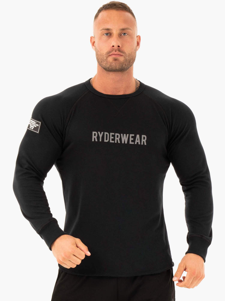 Suéteres Ryderwear Atléticos Crew Neck Hombre Negros | WDQVO7190