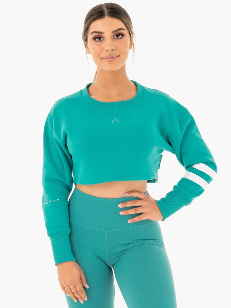 Suéteres Ryderwear Motion Cropped Mujer Turquesa | LXBFY9837