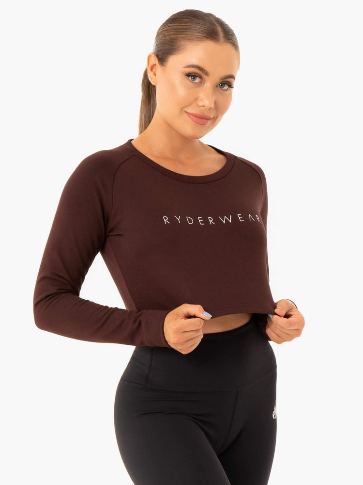 Suéteres Ryderwear Staples Cropped Mujer Chocolate | DPXMQ5082