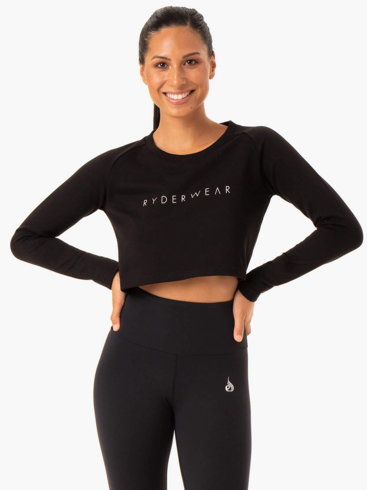 Suéteres Ryderwear Staples Cropped Mujer Negros | HAUFO1703
