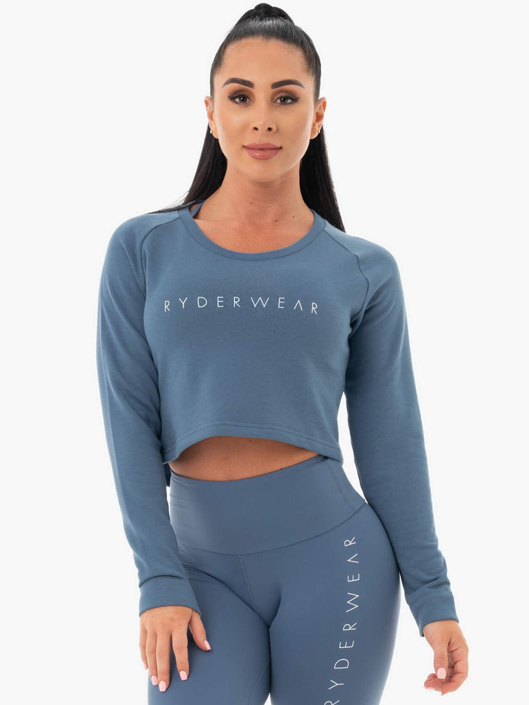 Suéteres Ryderwear Staples Cropped Mujer Azules | QXNKT1685