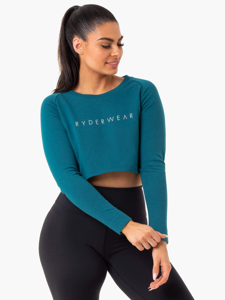 Suéteres Ryderwear Staples Cropped Mujer Turquesa | VXMGQ6241