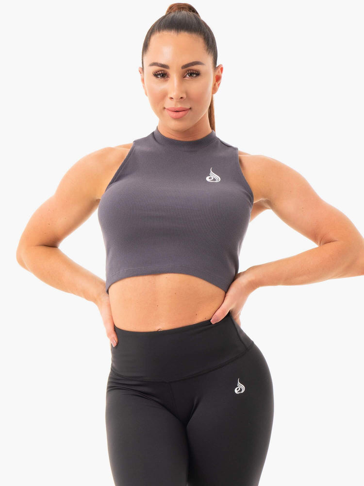 Tank Top Ryderwear Ribbed Crop Mujer Grises | UPGOS5987