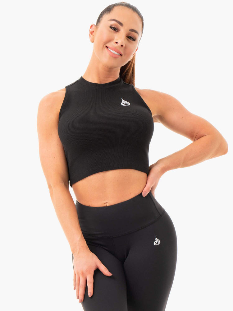 Tank Top Ryderwear Ribbed Crop Mujer Negros | HKOWE4873