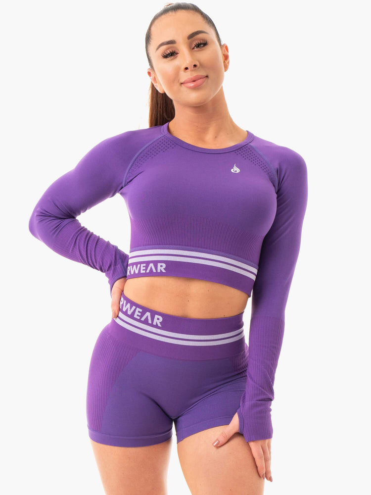Tops Ryderwear Freestyle Seamless Long Sleeve Crop Mujer Morados | IJHSW5967