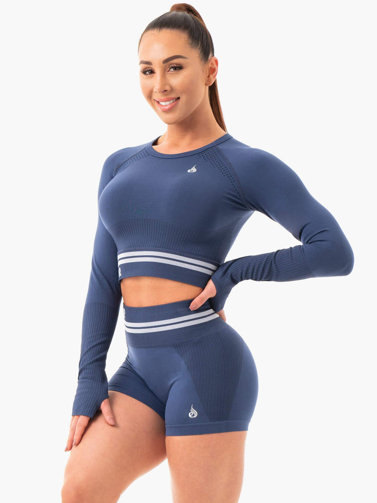 Tops Ryderwear Freestyle Seamless Long Sleeve Crop Mujer Azules | JTMBR1437