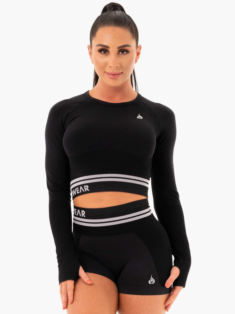Tops Ryderwear Freestyle Seamless Long Sleeve Crop Mujer Negros | MSYDX7085