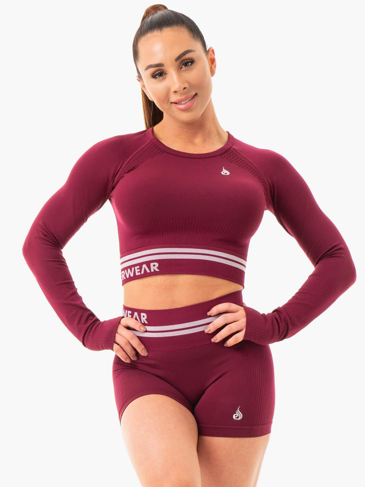Tops Ryderwear Freestyle Seamless Long Sleeve Crop Mujer Vino | SKEHM0132