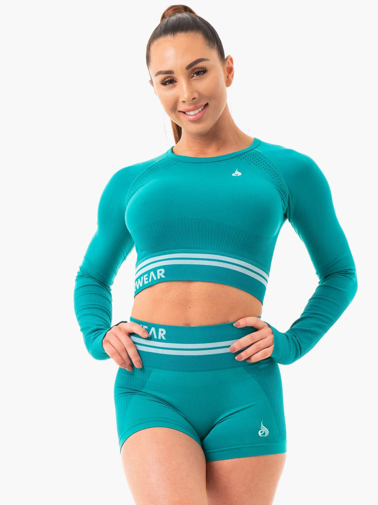 Tops Ryderwear Freestyle Seamless Long Sleeve Crop Mujer Turquesa | XKNVT8603
