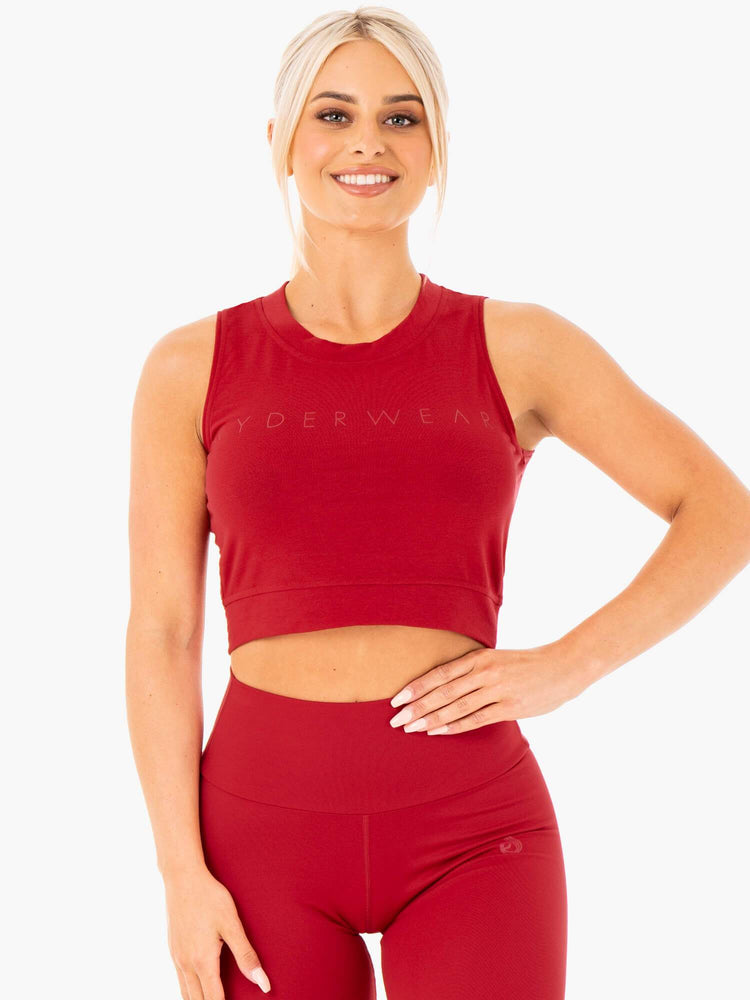 Tops Ryderwear Motion Crop Mujer Rojos | HGSJQ1874