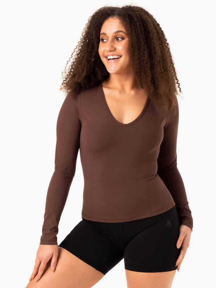Tops Ryderwear Nkd Align Long Sleeve Entrenamiento Mujer Chocolate | VSHLQ0732