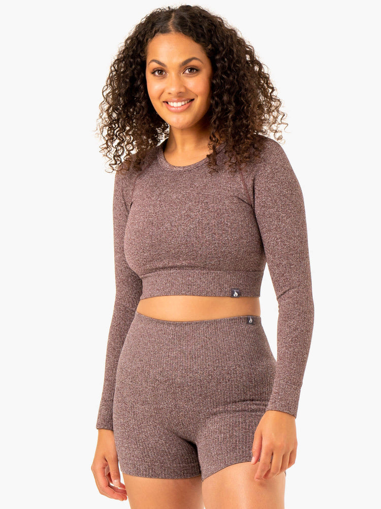 Tops Ryderwear Rib Seamless Long Sleeve Mujer Chocolate | QOIKC0135