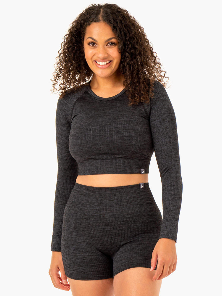 Tops Ryderwear Rib Seamless Long Sleeve Mujer Negros | SFKHG3165