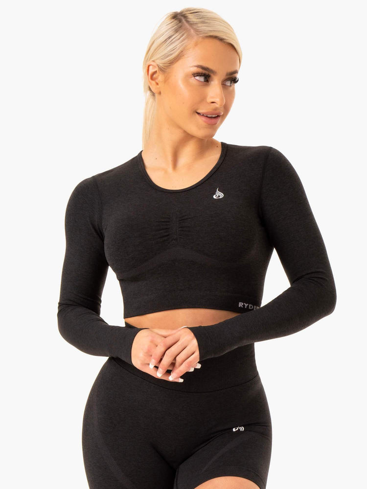 Tops Ryderwear Sculpt Seamless Long Sleeve Mujer Negros | QCNZX4670